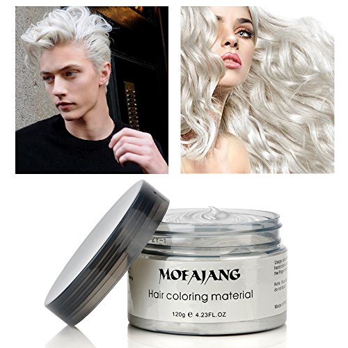 MOFAJANG Hair Color Wax, Temporary Hairstyle Cream 4.23 oz,Hair Pomades, Natural White Hairstyle Wax for Men and Women (White White)