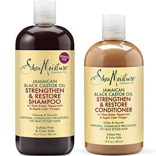 Shea Moisture  Strengthen, Grow & Restore Shampoo and Conditioner Set, Jamaican Black Castor Oil Combination Pack, 16.3 oz Shampoo & 13 oz. Conditioner