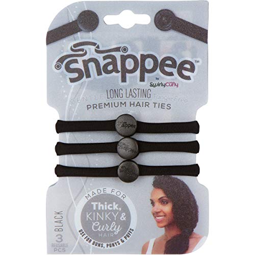 Snappee – Snap-Off, No Crease Hair Ties (Black) – Ouchless Pain-Free Removal for Curly/Thick/Natural Hair/Ponytails & Buns. Hand-Made with Non-Elastic Durable Soft Stretchy Washable Material