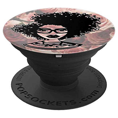 “Natural Hair” Black Women Defined Afro Pink Roses – PopSockets Grip and Stand for Phones and Tablets