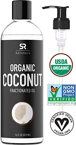 Organic Fractionated Coconut Oil by SR Naturals ~ 100% Pure Multi-Purpose Oil for Skin, Hair and DIY products ~ Organic Certified & Non-GMO Verified (16oz)