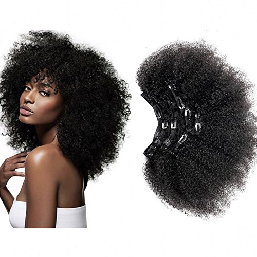 Afro Kinky Curly Clip in Human Remy Hair Extensions Brazilian Curly Clips Hair Extensions 4B 4C 8A Virgin Thick Natural Black Color Clip on For Black Women 14 inch