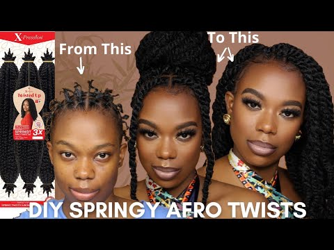 How To Springy Afro Twist On short Natural Hair|Outre X-pression Twisted Up| Easy Protective Style