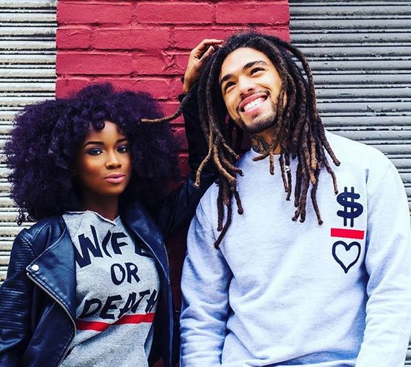black couple with purple curly natural hair