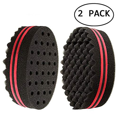 Set of 2 Two Sides Oval Shape Afro Braid Style Coil Wave Hair Curl Sponge Brush for Natural Hair (Black/Red)