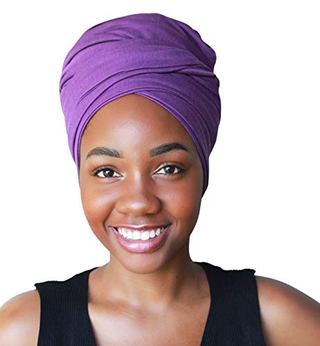 Rayna Josephine Stretch Headwrap -Long Solid Color Jersey Knit Headwrap Turban Hair Scarf Tie (Royal Purple)