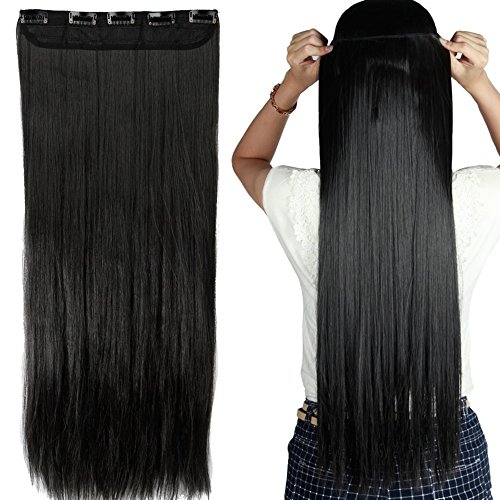 S-noilite Straight Hair Extensions 23″ 3/4 Full Head Long Thin Popular Style Hair Extensions – Natural Black
