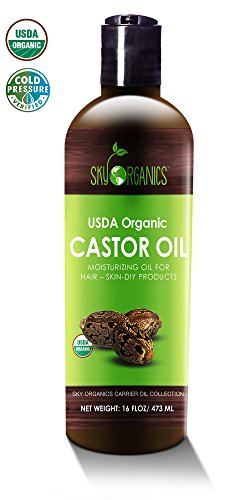 Castor Oil (16oz) USDA Organic Cold-Pressed, 100% Pure, Hexane-Free Castor Oil – Moisturizing & Healing, For Dry Skin, Hair Growth – For Skin, Hair Care, Eyelashes – Caster Oil By Sky Organics