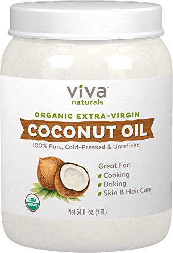 Viva Naturals Organic Extra Virgin Coconut Oil (54 oz) – Non-GMO Cold Pressed Carrier Oil for Essential Oils, Great for Skin, Hair and Cooking