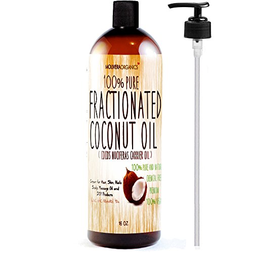 Molivera Organics Fractionated Coconut Oil 16 oz. Premium Grade A, 100% Pure MCT Coconut Oil for Hair, Skin, Massage and Aromatherapy Carrier Oils – Great for DIY – UV Resistant BPA Free Bottle