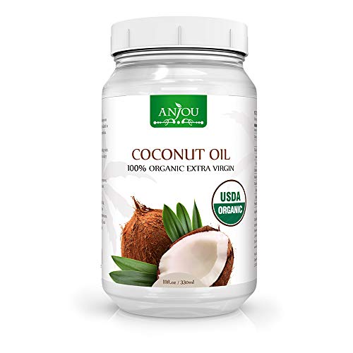 Anjou Coconut Oil, Organic Extra Virgin, Cold Pressed Unrefined for Hair, Skin, Cooking, Health, Beauty, USDA Certified, 11oz