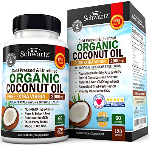 Organic Coconut Oil – Healthy Skin, Nails, Weight Loss, Hair Growth – Virgin, Cold Pressed, Unrefined Non GMO – Rich in MCT MCFA – Support Brain Function, Blood Pressure, Anti Aging – 120 softgels