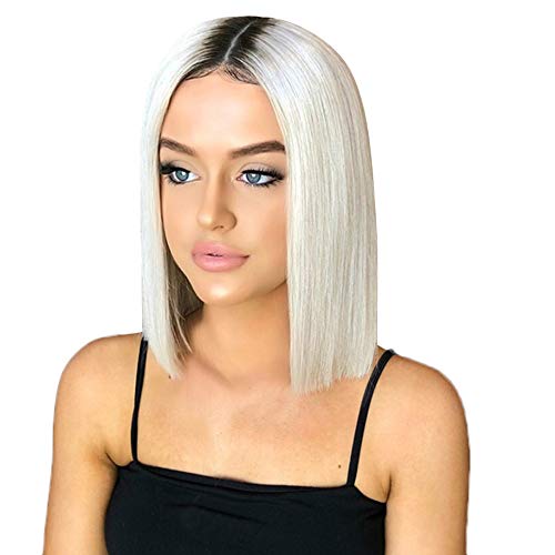 aliveGOT Ombre Blonde Short Bob Straight Synthetic Hair Wig for Women Side Middle Hair Wigs for Party Cosplay Costume Hollowen Daily Life