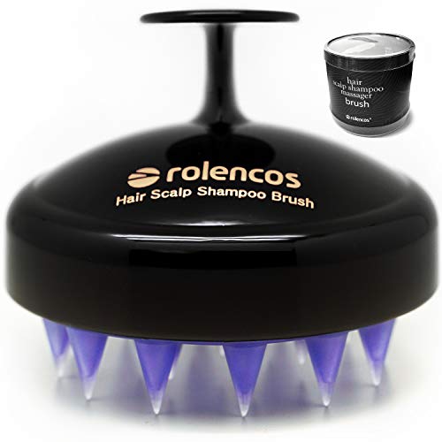 Rolencos Hair Scalp Massager, Head Massager, Silicone Shampoo Brush, Shower Brush, Dandruff Brush, Tourmaline contained (Black with Gold Logo)
