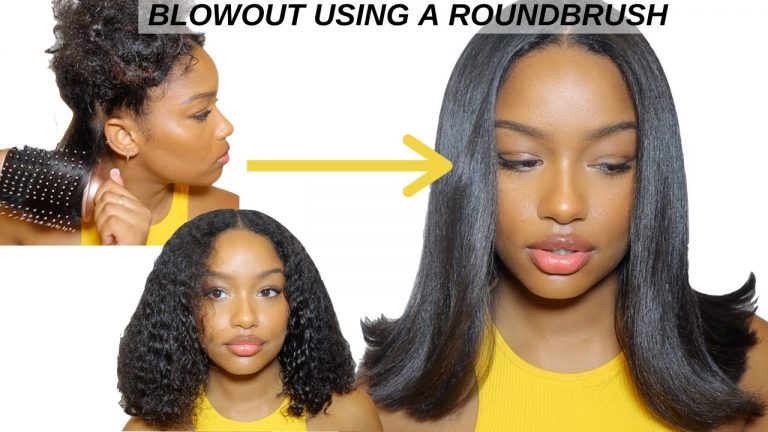 BLOWOUT ON NATURAL HAIR | CURLY TO STRAIGHT HAIR TUTORIAL USING A ROUND BRUSH